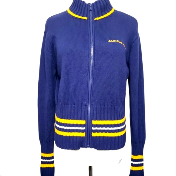 US Polo Assn Cotton Jersey Stripe Full Zip Sweater Jacket - Picture 1 of 6